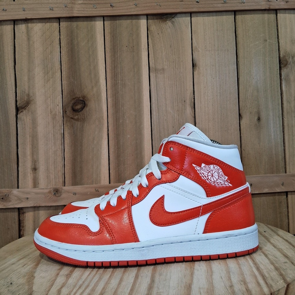 Nike Air Jordan 1 Mid Shoes Womens 7 Habanero Red Basketball Sneakers BQ6472-116